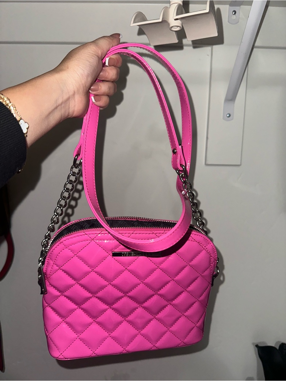 Steve Madden Hot Pink Quilted Crossbody with Chain Strap